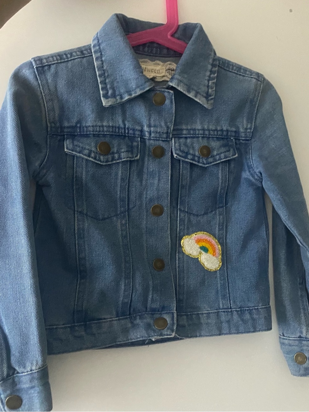 btween Light Blue Denim Jacket with Rainbow Cloud Patch Girls 5